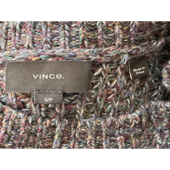 VINCE Gray Marled Waffle Wool Cashmere blend Crew Neck Sweater S Christmas - Picture 7 of 8